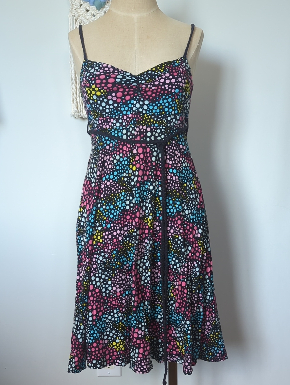 H&M braided spaghetti strap polka dot babydoll dress size 6